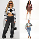 Stylish Women Plaid Flannel Button-down Expose Waist Jacket WDS-230994