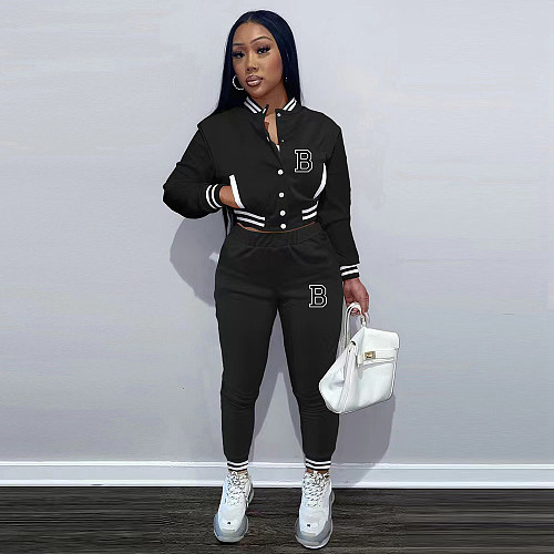 Women Jacket Long-sleeved Baseball Suit Two-piece OQ-0270
