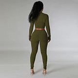 Women Zipper Front Crop Top With Bodycon Jumpsuit YF-10659