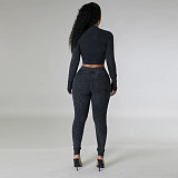 Women Zipper Front Crop Top With Bodycon Jumpsuit YF-10659
