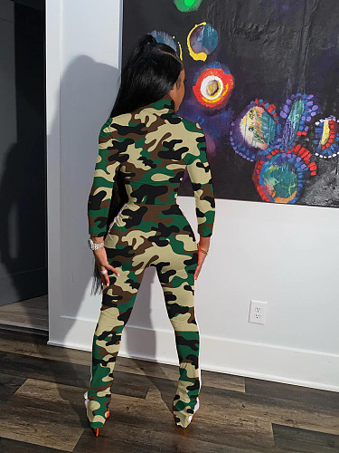 Women Camouflage Printed Sporty Two Pieces Suits YUM-10051