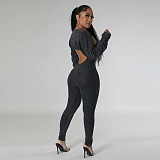 Women U-neck Straps Long Sleeves Bodycon Jumpsuits Sets YF-10648