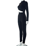 Street Solid Irregular Navel Exposed Tight Jumpsuit MXXB-K23JP311