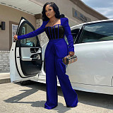 Women Patchwork Long Sleeves Wide-leg Jumpsuits YF-10590