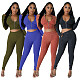Women Zipper Front Crop Top With Bodycon Jumpsuit YF-10659