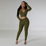 Women Zipper Front Crop Top With Bodycon Jumpsuit YF-10659