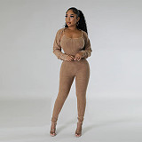 Women U-neck Straps Long Sleeves Bodycon Jumpsuits Sets YF-10648