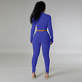 Women Zipper Front Crop Top With Bodycon Jumpsuit YF-10659