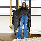 Fall Winter Women Pleated Long Solid Color Cape Shirt YF-10623