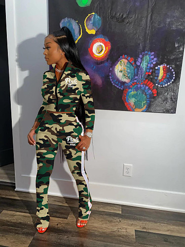 Women Camouflage Printed Sporty Two Pieces Suits YUM-10051