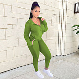 Zip Long Sleeve Hooded Fashion Sports Casual Set XT-8888