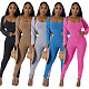 Women U-neck Straps Long Sleeves Bodycon Jumpsuits Sets YF-10648