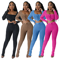 Sexy Women Square Collar Crop Top With Pencil Pants 2 Piece Sets YF-10649