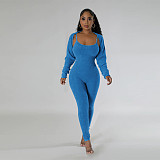 Women U-neck Straps Long Sleeves Bodycon Jumpsuits Sets YF-10648