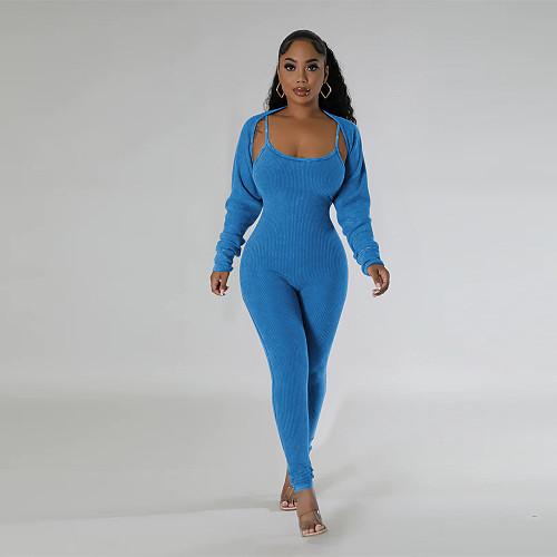 Women U-neck Straps Long Sleeves Bodycon Jumpsuits Sets YF-10648
