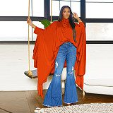 Fall Winter Women Pleated Long Solid Color Cape Shirt YF-10623