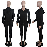 Zip Long Sleeve Hooded Fashion Sports Casual Set XT-8888