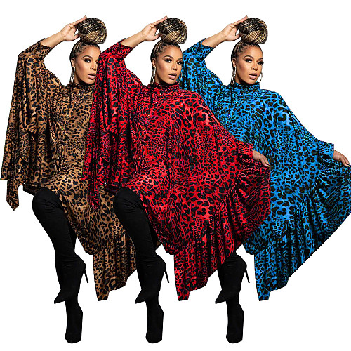 Fashion Women Leopard Printed Cape Long Tops YF-10620