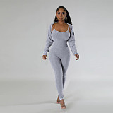 Women U-neck Straps Long Sleeves Bodycon Jumpsuits Sets YF-10648