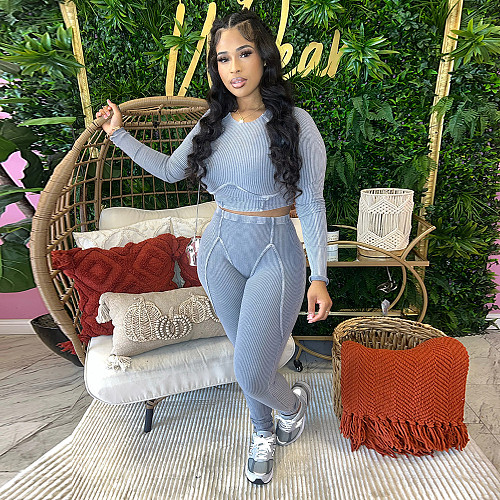 Women Long Sleeves Crop Top With Bodycon Pants Sporty Suits YF-10645