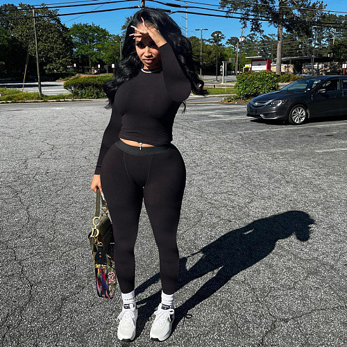 Tight Fitting Long Sleeved Top And Pants Sports Casual Set MXXB-K23ST395