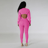 Women U-neck Straps Long Sleeves Bodycon Jumpsuits Sets YF-10648