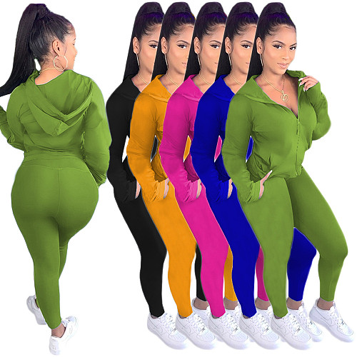 Zip Long Sleeve Hooded Fashion Sports Casual Set XT-8888