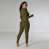 Women Zipper Front Crop Top With Bodycon Jumpsuit YF-10659