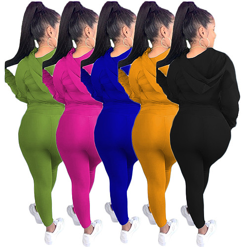 Zip Long Sleeve Hooded Fashion Sports Casual Set XT-8888
