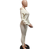 Solid Knit Sweater Hoodied Slim Fit Two Pieces Set XT-8217