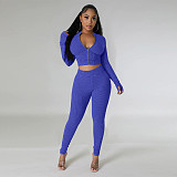 Women Zipper Front Crop Top With Bodycon Jumpsuit YF-10659
