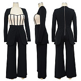 Women Patchwork Long Sleeves Wide-leg Jumpsuits YF-10590