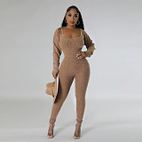 Women U-neck Straps Long Sleeves Bodycon Jumpsuits Sets YF-10648