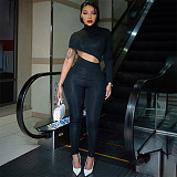 Street Solid Irregular Navel Exposed Tight Jumpsuit MXXB-K23JP311