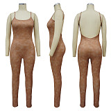Women U-neck Straps Long Sleeves Bodycon Jumpsuits Sets YF-10648