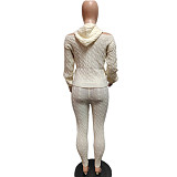 Solid Knit Sweater Hoodied Slim Fit Two Pieces Set XT-8217