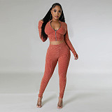 Women Zipper Front Crop Top With Bodycon Jumpsuit YF-10659