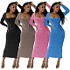 Women Square Collar Long Sleeves Split Maxi Dresses YF-10647