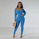 Women U-neck Straps Long Sleeves Bodycon Jumpsuits Sets YF-10648