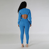 Women U-neck Straps Long Sleeves Bodycon Jumpsuits Sets YF-10648