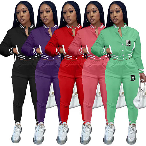 Women Jacket Long-sleeved Baseball Suit Two-piece OQ-0270
