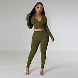 Women Zipper Front Crop Top With Bodycon Jumpsuit YF-10659