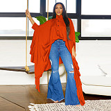 Fall Winter Women Pleated Long Solid Color Cape Shirt YF-10623