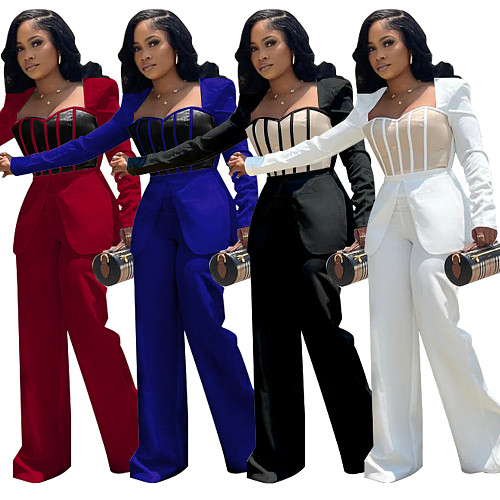 Women Patchwork Long Sleeves Wide-leg Jumpsuits YF-10590