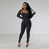 Women U-neck Straps Long Sleeves Bodycon Jumpsuits Sets YF-10648