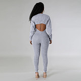 Women U-neck Straps Long Sleeves Bodycon Jumpsuits Sets YF-10648