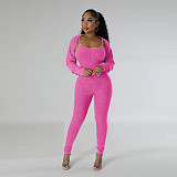 Women U-neck Straps Long Sleeves Bodycon Jumpsuits Sets YF-10648