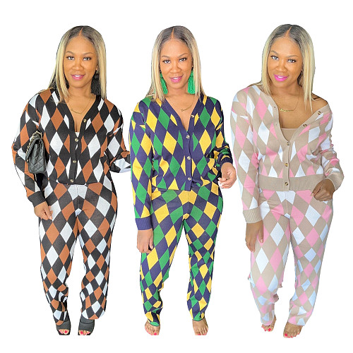 Leisure Women Plaid Knitted 2 Pieces Sets TR-1283