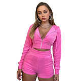 Sporty 2 Pieces Suits Women Crop Hoodies And Bodycon Shorts YF-1100