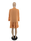 Women Lotus Sleeve Buttons Loose Casual Mini Dress YH-5301